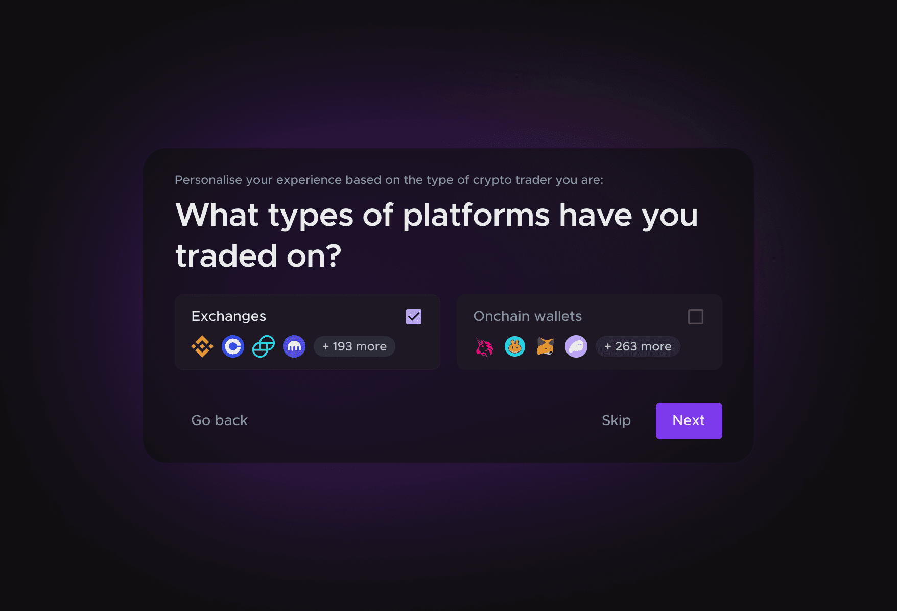 Onboarding question: what types of platforms have you traded on?