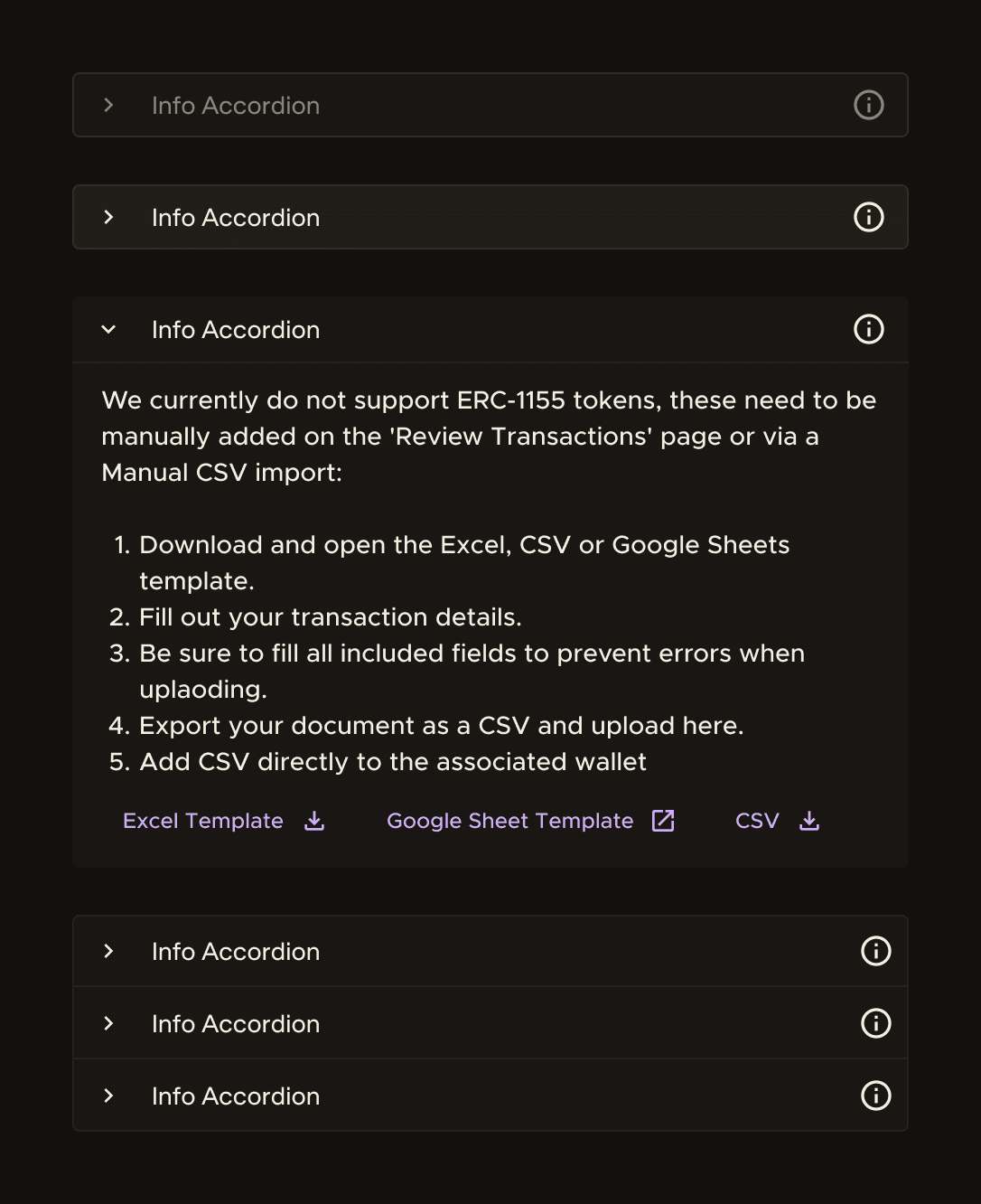 Info accordion component states